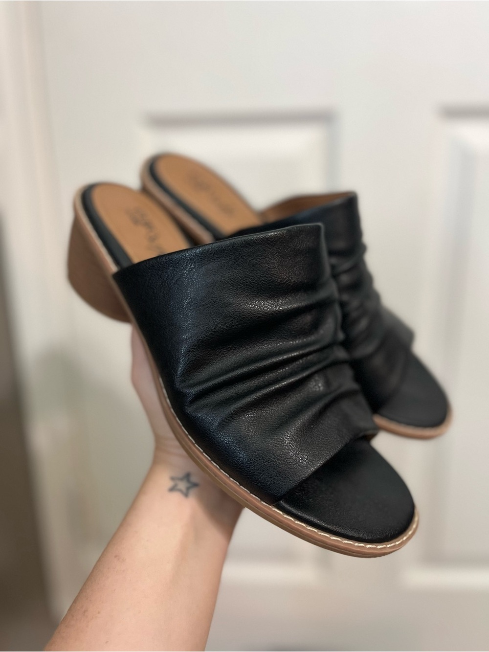 Eurosoft SOFFT Black Corley Block Heel Slide On Peep Toe Comfort Heels